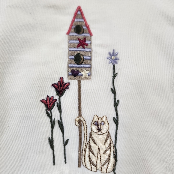 Vintage Christopher & Banks embroidered cat & birds button front shirt jacket XL - Picture 7 of 9